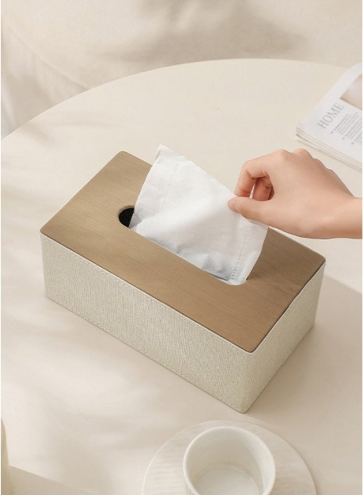 Tissue Box Cover Rectangular Refined Modern PU Leather Facial Tissue Refillable Tissue Box Cover Car Tissue Holder Dispenser Box Holder Multifunctional for Home Decoration for Dresser Bathroom Decorative(Beige) - Image 4