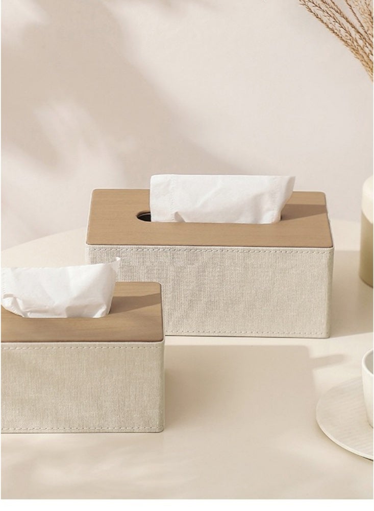 Tissue Box Cover Rectangular Refined Modern PU Leather Facial Tissue Refillable Tissue Box Cover Car Tissue Holder Dispenser Box Holder Multifunctional for Home Decoration for Dresser Bathroom Decorative(Beige) - Image 3