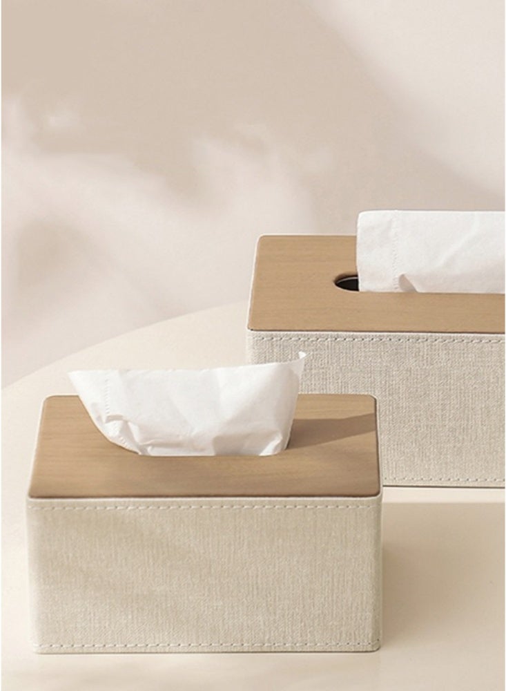 Tissue Box Cover Rectangular Refined Modern PU Leather Facial Tissue Refillable Tissue Box Cover Car Tissue Holder Dispenser Box Holder Multifunctional for Home Decoration for Dresser Bathroom Decorative(Beige) - Image 2