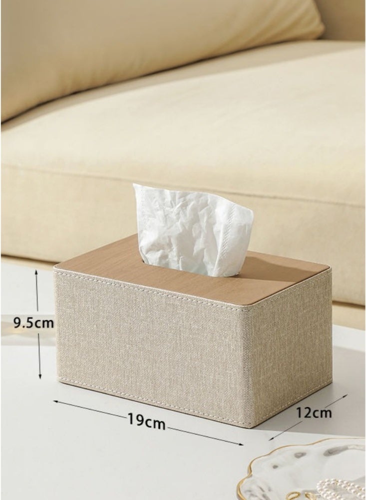 Tissue Box Cover Rectangular Refined Modern PU Leather Facial Tissue Refillable Tissue Box Cover Car Tissue Holder Dispenser Box Holder Multifunctional for Home Decoration for Dresser Bathroom Decorative(Beige) - Image 5