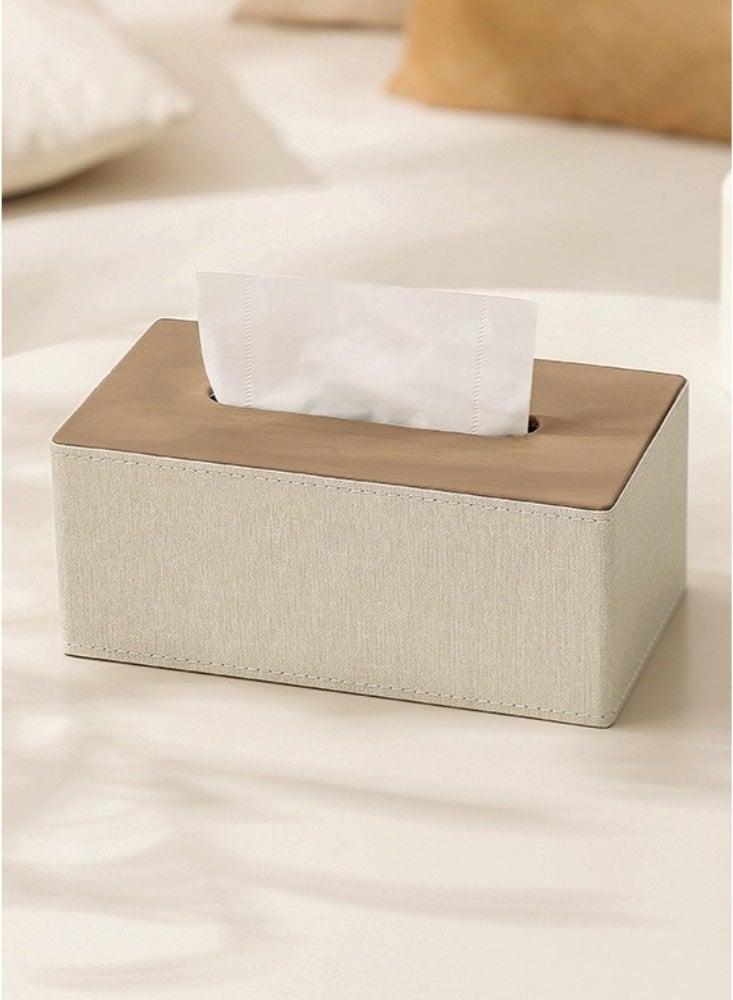 Tissue Box Cover Rectangular Refined Modern PU Leather Facial Tissue Refillable Tissue Box Cover Car Tissue Holder Dispenser Box Holder Multifunctional for Home Decoration for Dresser Bathroom Decorative(Beige) - Image 1