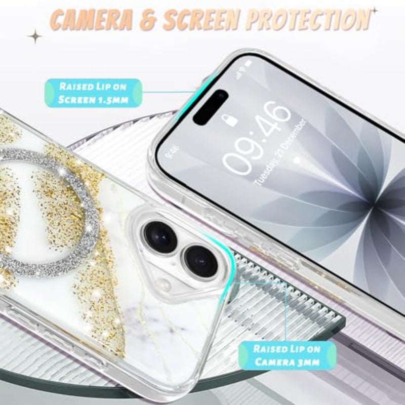 for Case 2025 Marble Crystal - Magnetic Support for Magsafe Glitter Sparkly Shockproof Edge Cover - Image 4