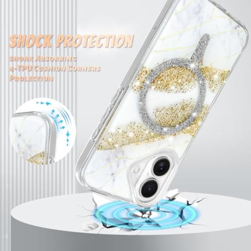 for Case 2025 Marble Crystal - Magnetic Support for Magsafe Glitter Sparkly Shockproof Edge Cover - Image 3