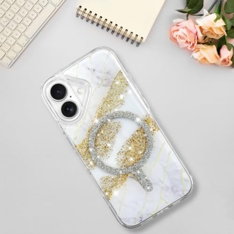 for Case 2025 Marble Crystal - Magnetic Support for Magsafe Glitter Sparkly Shockproof Edge Cover - Image 5