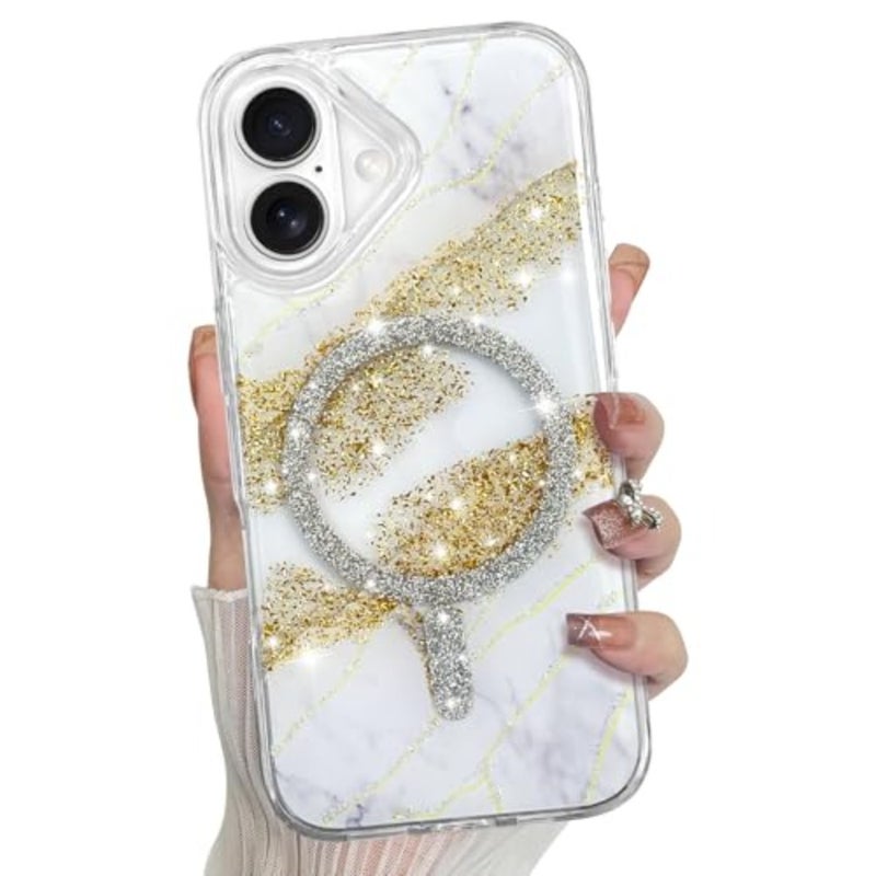 for Case 2025 Marble Crystal - Magnetic Support for Magsafe Glitter Sparkly Shockproof Edge Cover - Image 1