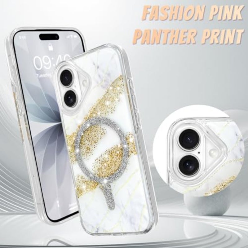 for Case 2025 Marble Crystal - Magnetic Support for Magsafe Glitter Sparkly Shockproof Edge Cover - Image 2