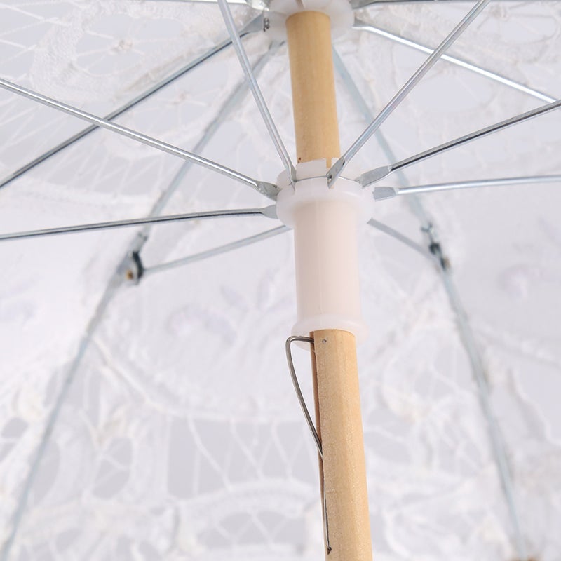 Lady Wedding Lace Umbrella Parasol Sun Umbrellas Party Bridal Photo Taking Decor(White Large) - Image 2