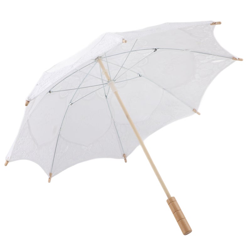 Lady Wedding Lace Umbrella Parasol Sun Umbrellas Party Bridal Photo Taking Decor(White Large) - Image 1
