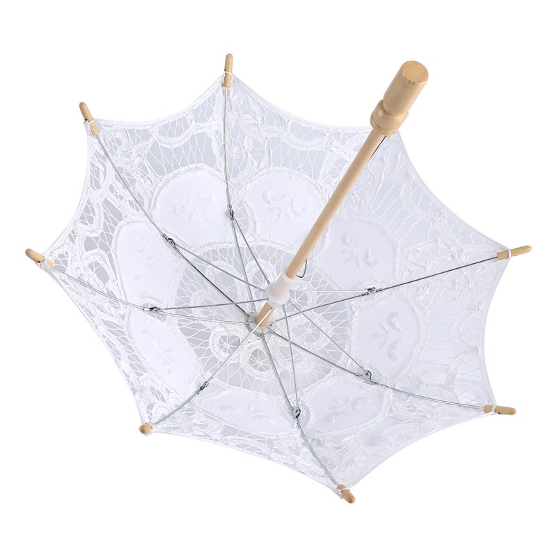 Lady Wedding Lace Umbrella Parasol Sun Umbrellas Party Bridal Photo Taking Decor(White Large) - Image 5