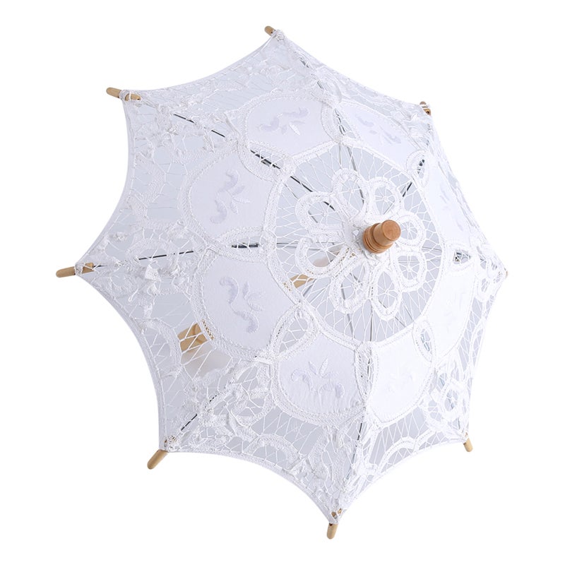 Lady Wedding Lace Umbrella Parasol Sun Umbrellas Party Bridal Photo Taking Decor(White Large) - Image 3