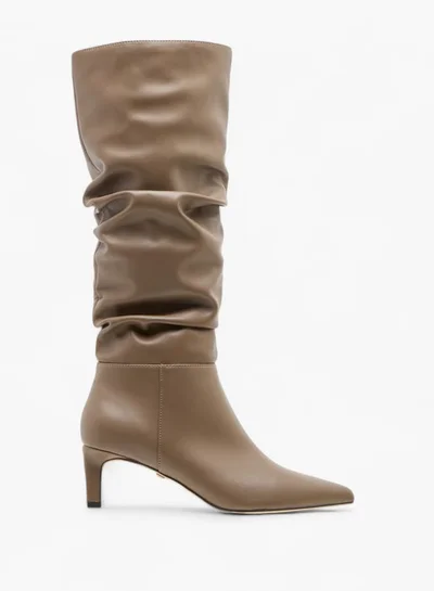 Celeste Womens Solid High Shaft Boots With Zip Closure And Kitten Heels