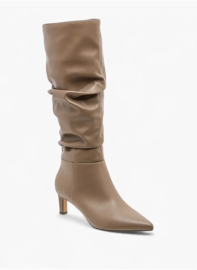 سيليست Womens Solid High Shaft Boots With Zip Closure And Kitten Heels