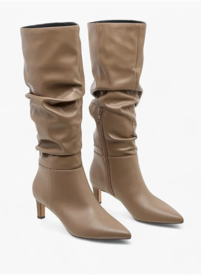 سيليست Womens Solid High Shaft Boots With Zip Closure And Kitten Heels