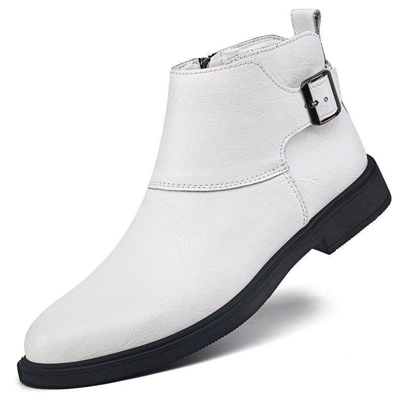 Large Size Men'S Business Casual Leather Shoes Retro Boots Round Toe Belt Buckle Velcro Cotton Boots Men'S Shoes - Image 4