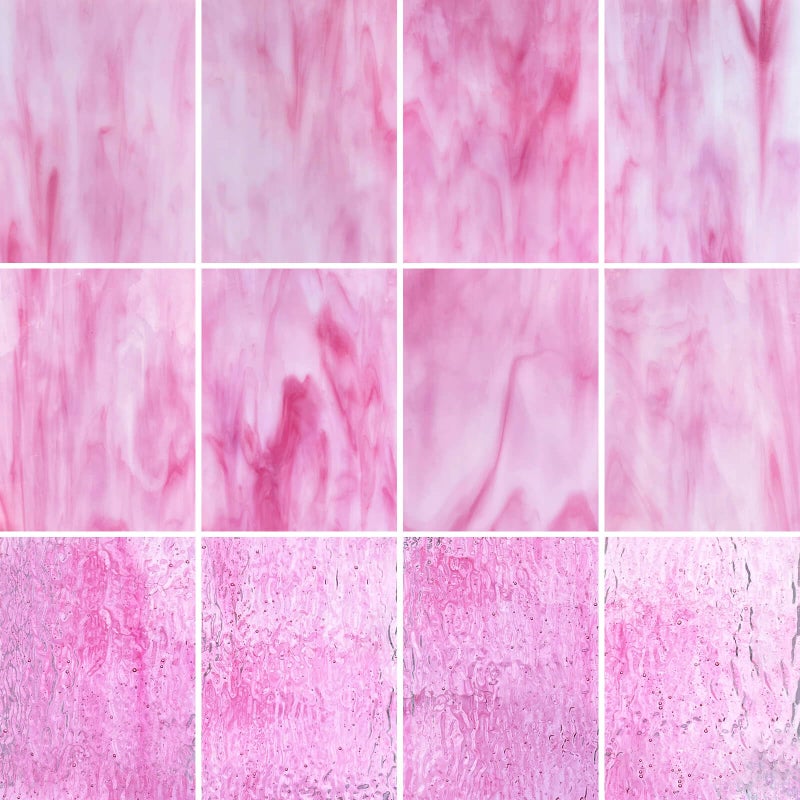 LITMIND 12 Sheets Pink Stained Glass Variety Pack  6 x 4 Inch Opaque  Textured Transparent Glass for Mosaics Suncatchers  DIY Crafts