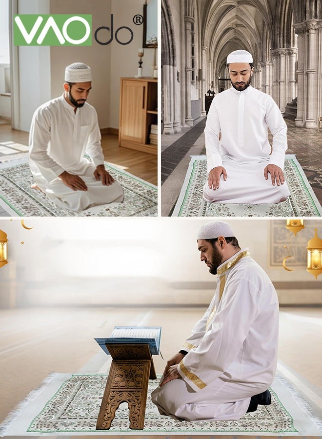 VAOdo 3PCS Islamic Prayer Rug and Beads with Portable Bag, Soft Exquisite Muslim Prayer Mat, Travel Prayer Carpet Mat, Islamic Gifts for Eid Ramadan Black - Image 2