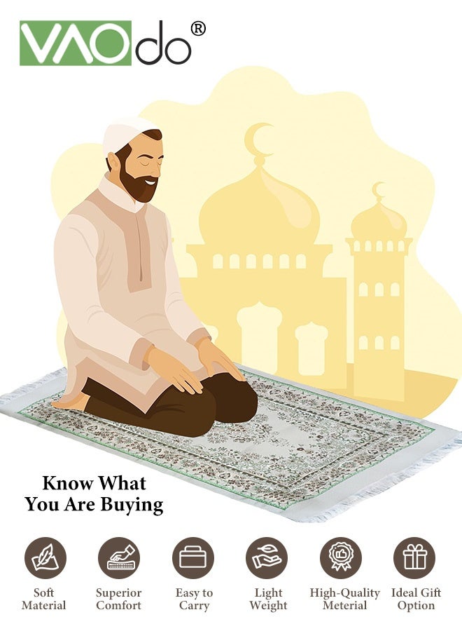 VAOdo 3PCS Islamic Prayer Rug and Beads with Portable Bag, Soft Exquisite Muslim Prayer Mat, Travel Prayer Carpet Mat, Islamic Gifts for Eid Ramadan Black - Image 4