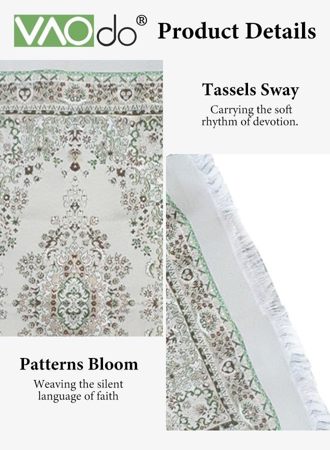 VAOdo 3PCS Islamic Prayer Rug and Beads with Portable Bag, Soft Exquisite Muslim Prayer Mat, Travel Prayer Carpet Mat, Islamic Gifts for Eid Ramadan Black - Image 3