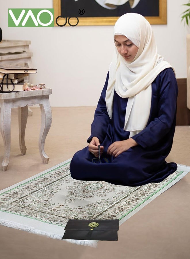 VAOdo 3PCS Islamic Prayer Rug and Beads with Portable Bag, Soft Exquisite Muslim Prayer Mat, Travel Prayer Carpet Mat, Islamic Gifts for Eid Ramadan Black - Image 5