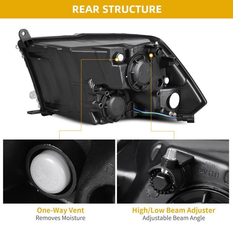 DWVO Headlights Assembly Compatible with 2009-2018 Dodge Ram 1500 2500 3500/2019-2022 Ram 1500 Classic Pickup Quad Headlamp Replacement Smoke Lens Clear Reflector (Only for Quad Models) - Image 4