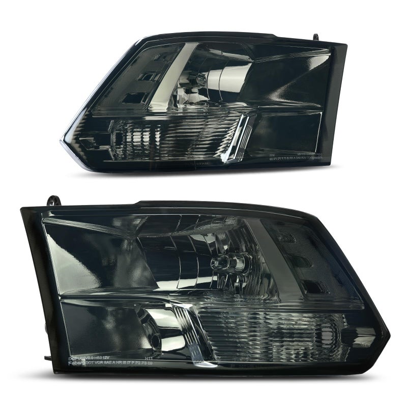 DWVO Headlights Assembly Compatible with 2009-2018 Dodge Ram 1500 2500 3500/2019-2022 Ram 1500 Classic Pickup Quad Headlamp Replacement Smoke Lens Clear Reflector (Only for Quad Models) - Image 1