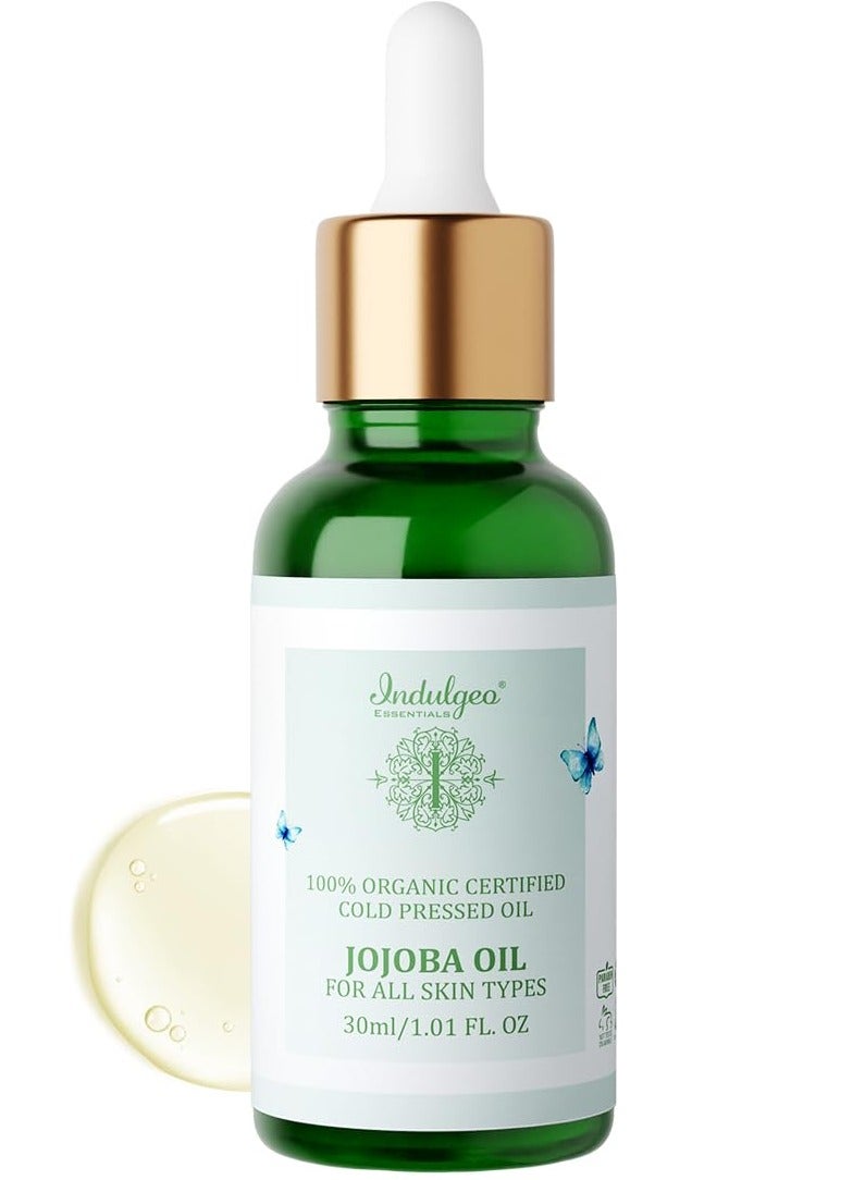 INDULGEO ESSENTIALS Cold Pressed Jojoba Oil Promotes Skin Hair and Scalp Uplift Nourish Face Body 30ML - Image 1