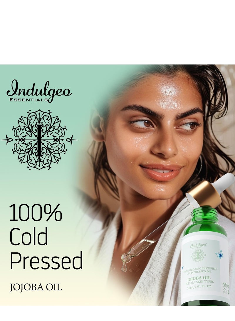 INDULGEO ESSENTIALS Cold Pressed Jojoba Oil Promotes Skin Hair and Scalp Uplift Nourish Face Body 30ML - Image 3