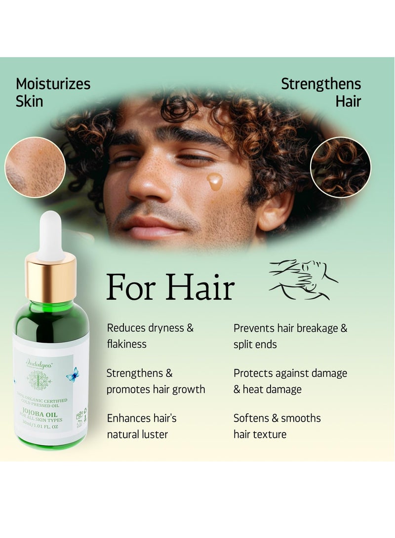 INDULGEO ESSENTIALS Cold Pressed Jojoba Oil Promotes Skin Hair and Scalp Uplift Nourish Face Body 30ML - Image 4