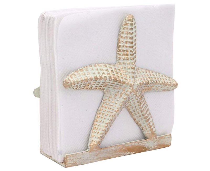 THDC Nautical Napkin Holder Lunch Dinner Nautical Collection Napkin Holder Made Of Metal Star OffWhite