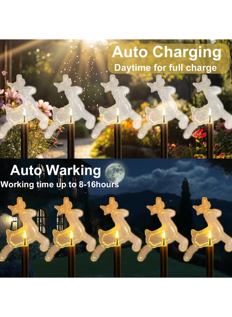 AUTOYSUR أضواء مسار عيد الميلاد الشمسية الخارجية، مجموعة من 5 أضواء LED مزينة بالنجوم والأيائل، أضواء مائية للحدائق والساحات وحفلات الزفاف واحتفالات عيد الميلاد (5 قطع - أبيض دافئ - نجمة - أيل) - Image 3