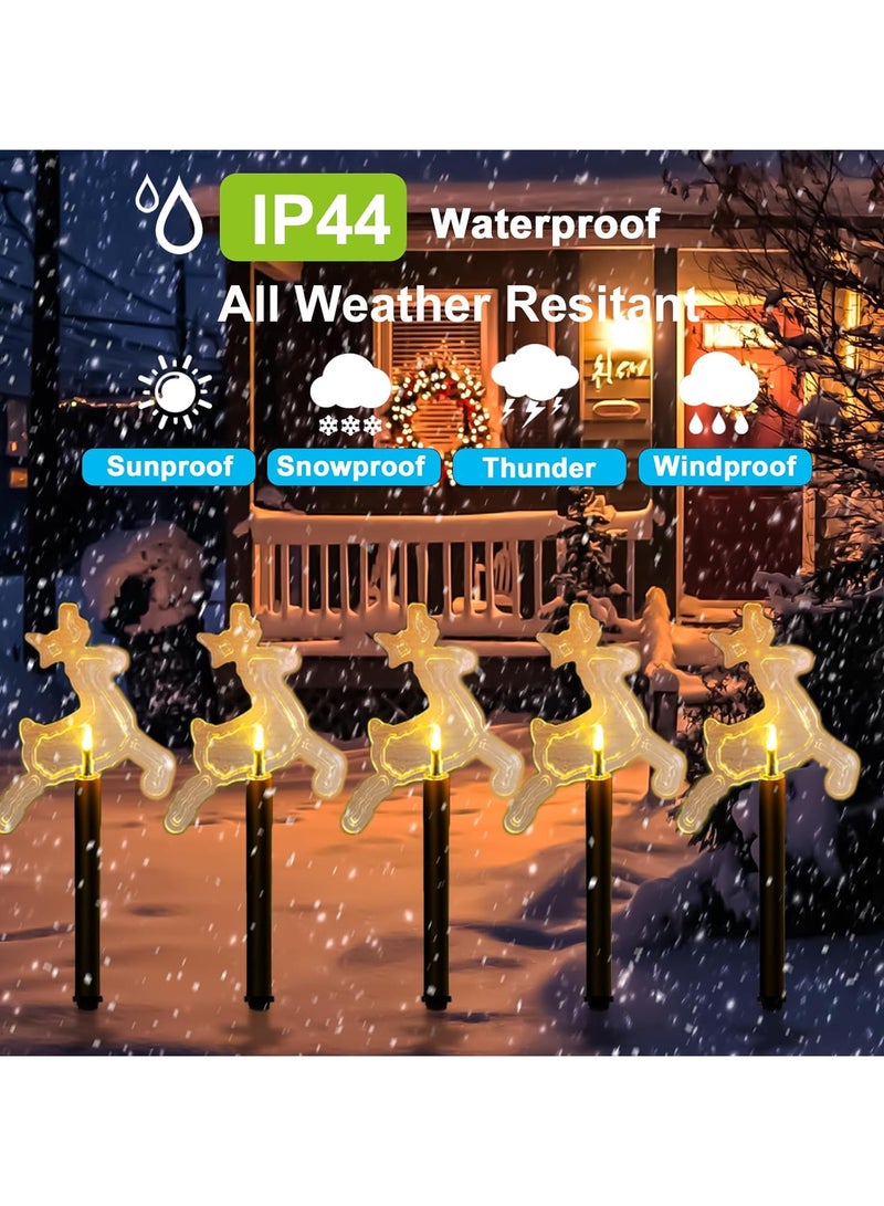 AUTOYSUR أضواء مسار عيد الميلاد الشمسية الخارجية، مجموعة من 5 أضواء LED مزينة بالنجوم والأيائل، أضواء مائية للحدائق والساحات وحفلات الزفاف واحتفالات عيد الميلاد (5 قطع - أبيض دافئ - نجمة - أيل) - Image 4