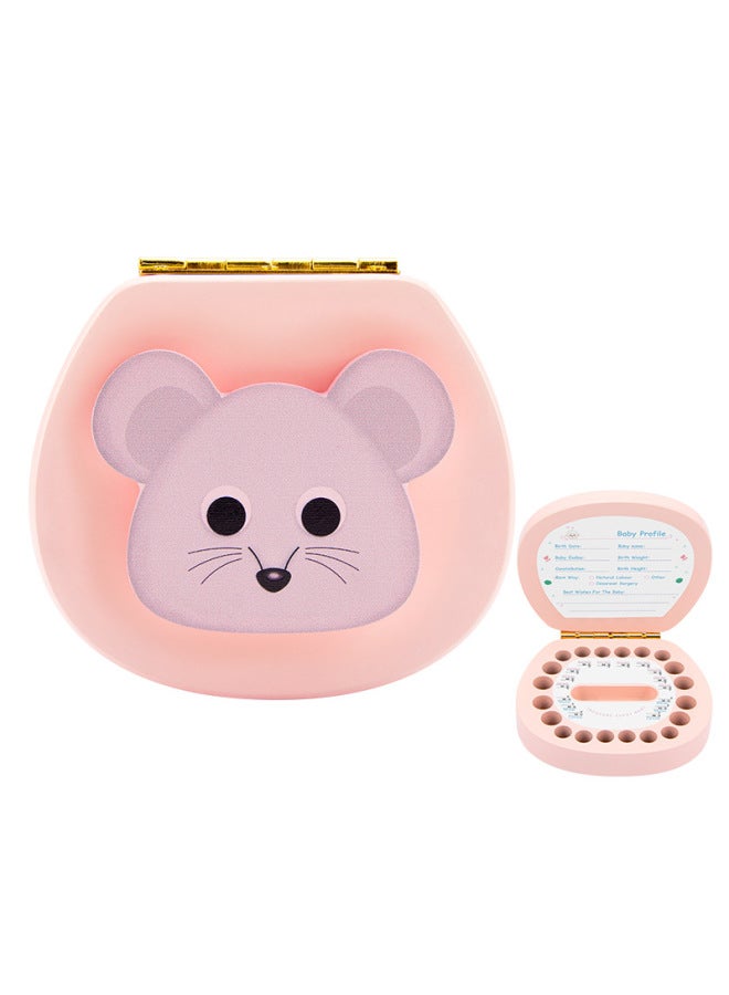 Deciduous Teeth Commemorative Box Wooden Boys And Girls Deciduous Teeth Box Children's Teeth Collection Storage Box Baby's Teeth Falling Storage Box-Color:Pink-Mouse (English)  - Image 1