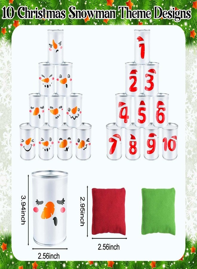 Jeyeou Christmas Bean Bag Toss Game Throwing Knockdown Can Game Snowman Face Santa Hat Patterns with 10 Cans 2 Sandbags for Kids Carnival Festive Holiday Family Party Supplies Garden Yard Lawn Indoor Outdoor - Image 2