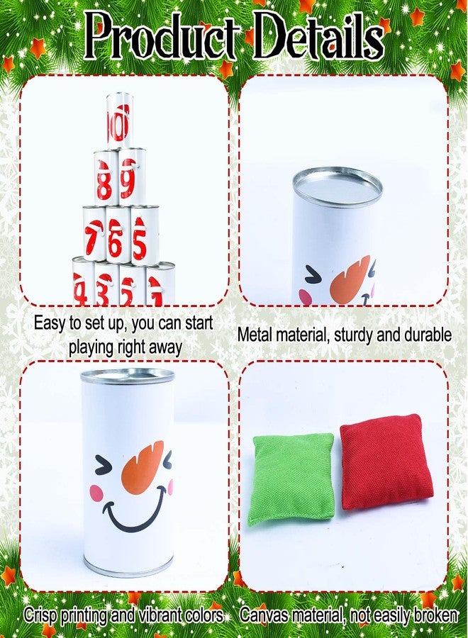 Jeyeou Christmas Bean Bag Toss Game Throwing Knockdown Can Game Snowman Face Santa Hat Patterns with 10 Cans 2 Sandbags for Kids Carnival Festive Holiday Family Party Supplies Garden Yard Lawn Indoor Outdoor - Image 3