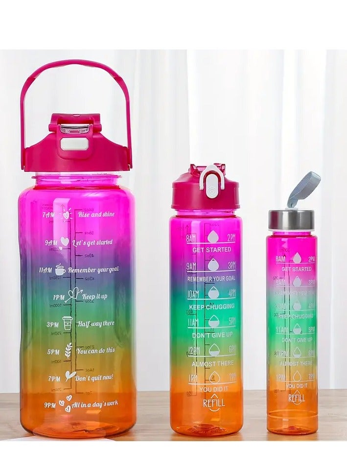 MXM Sports Water Bottles Set of 3, Motivational Plastic Bottle with Time Capacity for School Office Home Gym Fitness Cycling 2L, 700ml, 500ml   (Pink)  - Image 1