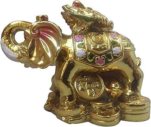RIPE INDIA® Feng Shui Frog On Elephant Showpiece Brass Color - Image 2