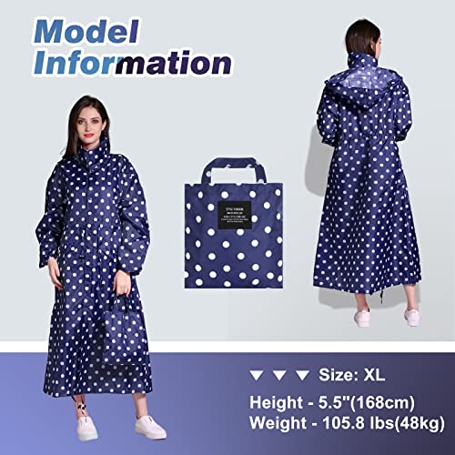 LAMA Womens Long Raincoats Rain Jacket Waterproof Packable Outdoor Hooded Windbreaker Lightweight Adjustable Waist for Outdoors(Blue Point, XL) - Image 5