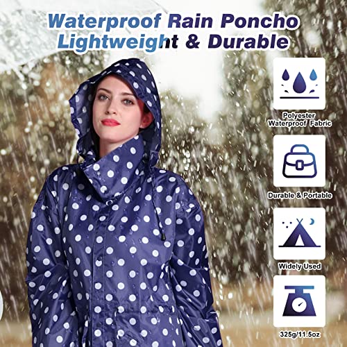 LAMA Womens Long Raincoats Rain Jacket Waterproof Packable Outdoor Hooded Windbreaker Lightweight Adjustable Waist for Outdoors(Blue Point, XL) - Image 2