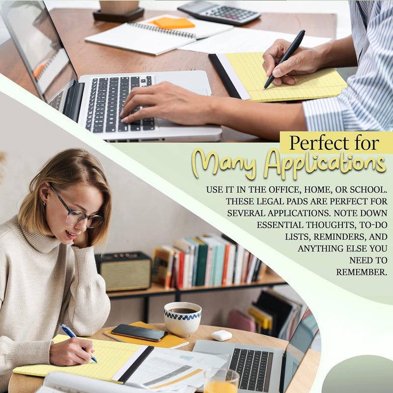 Emraw Jr. Legal pad, legal/wide Ruled Writing Pad. Perforated Edge. 5" X 8" Canary Yellow, Universal, Junior Size 50 sheets per Pad (Pack of 6) - Image 4