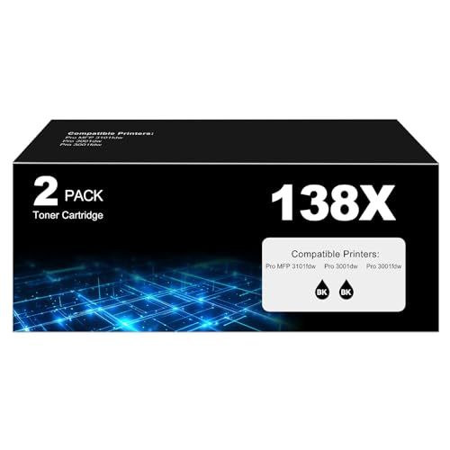 DEEIYUER 138X Black Toner Cartridge Pro MFP 3101fdw Black Toner Compatible for HP 138X Black Toner Cartridge for HP138X W1380X for Pro 3001dw 3101sdw Toner 2 Pack (with Chip) - Image 1