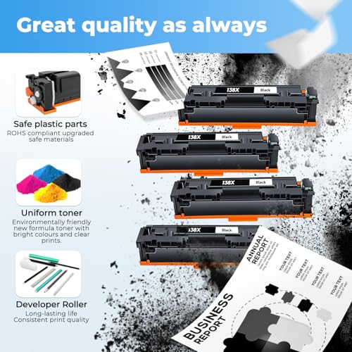 DEEIYUER 138X Black Toner Cartridge Pro MFP 3101fdw Black Toner Compatible for HP 138X Black Toner Cartridge for HP138X W1380X for Pro 3001dw 3101sdw Toner 2 Pack (with Chip) - Image 5