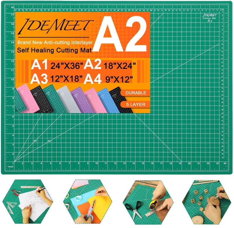 Idemeet Density-upgraded 18" x 24" Self Healing Sewing Mat, Idemeet Rotary Sewing Mat for Crafts, 5-Ply Cut Board for Fabric Leather Cutting Quilting Modeling Hobby Project, Scale Size 18" x 24", Green - Image 1