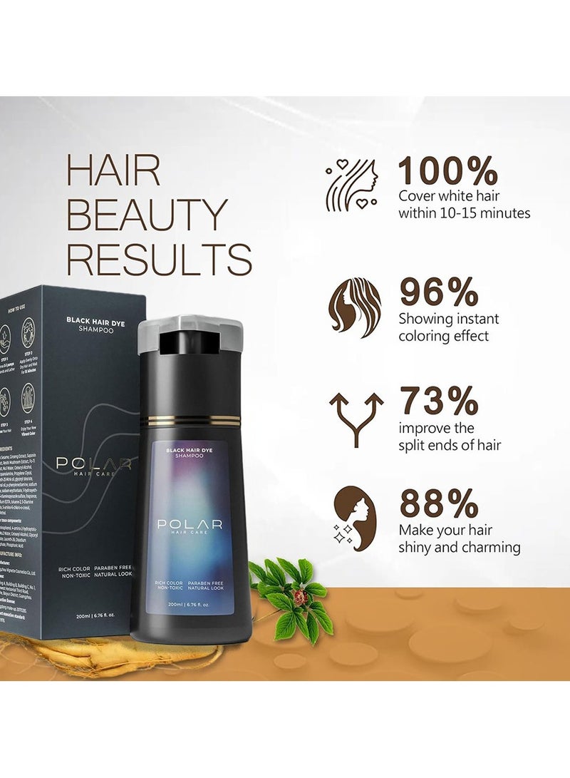 POLAR Hair Dye Shampoo, Natural Hair Color Shampoo For Gray Hair Coverage, Haircare Suitable For Women & Men 200ml (Black) - Image 2