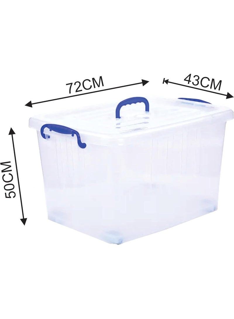 هيواري مجموعة صناديق تخزين بلاستيكية شفافة من 4 قطع من HIWARE سعة 140 لترًا مع أغطية قابلة للقفل | حاويات تنظيم شفافة للملابس والألعاب والأدوات والفنون والحرف اليدوية | حل تخزين قابل للتكديس مع مقابض (4 × 140 لترًا) - Image 2