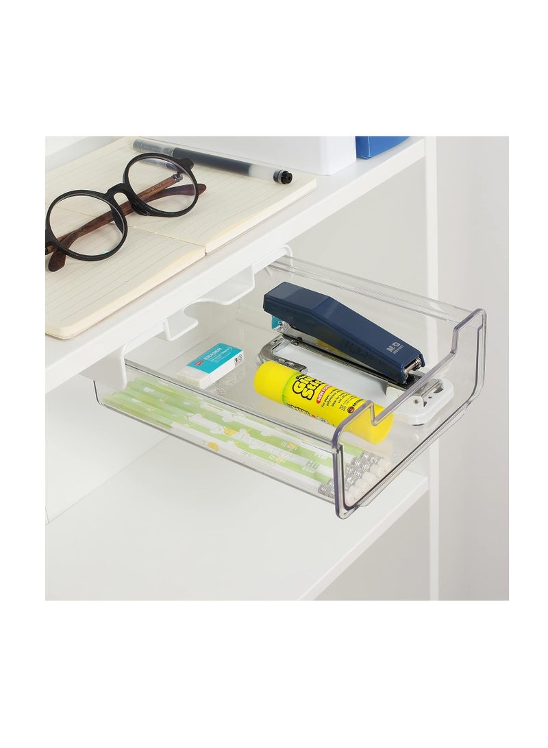 Generic Under Desk Drawer Slide Out with Phone Stand, Clear Plastic Pencil Drawer Under Desk, Add a Drawer Tray for Office/Pen, Hidden Drawerm, Desk Drawer Attachment-Standard  - Image 1