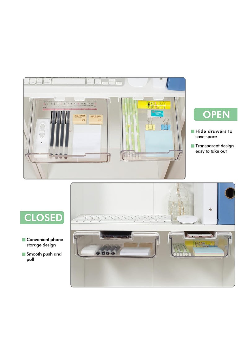 Generic Under Desk Drawer Slide Out with Phone Stand, Clear Plastic Pencil Drawer Under Desk, Add a Drawer Tray for Office/Pen, Hidden Drawerm, Desk Drawer Attachment-Standard  - Image 2