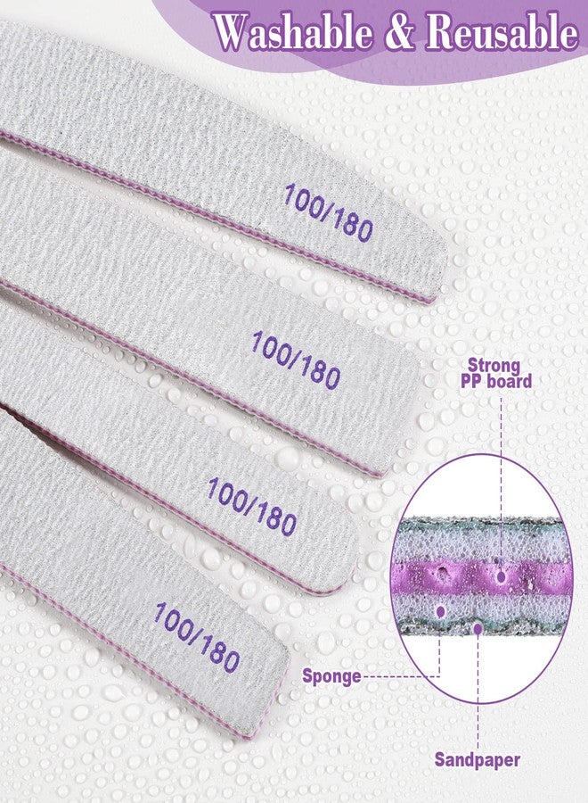 Xinnun 200 Pcs 4 Styles Nail Files Bulk 100/180 Grit Double Sides Professional Reusable Emery Board Nail Files for Acrylic Manicure Tools Suit for Home Salon - Image 5