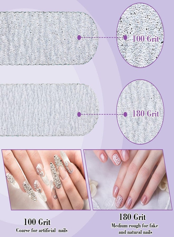 Xinnun 200 Pcs 4 Styles Nail Files Bulk 100/180 Grit Double Sides Professional Reusable Emery Board Nail Files for Acrylic Manicure Tools Suit for Home Salon - Image 3