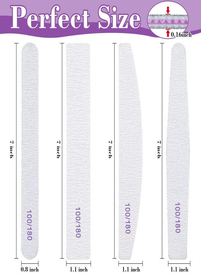 Xinnun 200 Pcs 4 Styles Nail Files Bulk 100/180 Grit Double Sides Professional Reusable Emery Board Nail Files for Acrylic Manicure Tools Suit for Home Salon - Image 2