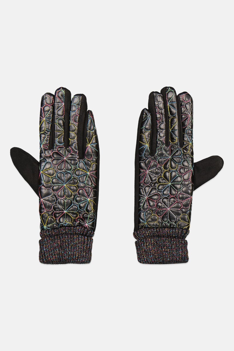 Justin Gregory Women 1 Pair Quilted Puffer Gloves, Black Combo - Image 1
